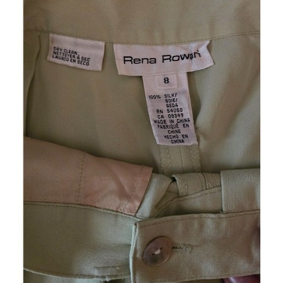 Rena Rowan Silk Blend Two Piece Suit Light Green Blazer Pants Size 8 - Picture 3 of 12